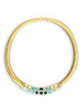 Vintage Christian Dior Crystal Collar Necklace | Gold Designer Jewelry